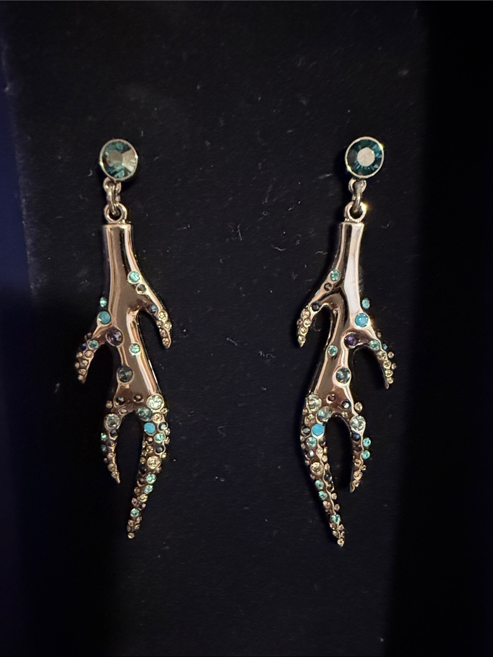 Swarovski silver-Tone Branch Drop Earrings with Teal and Light Blue Crystals